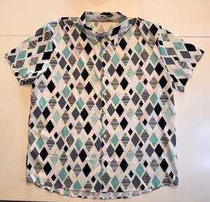 MISSLOOK Geometric Argyle Print Short Sleeve Button Up Casual Shirt 2XL